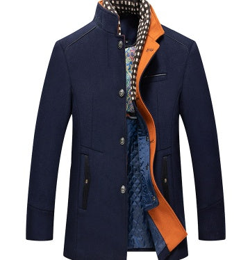Men's Slim Fit Stand Collar Wool Overcoat