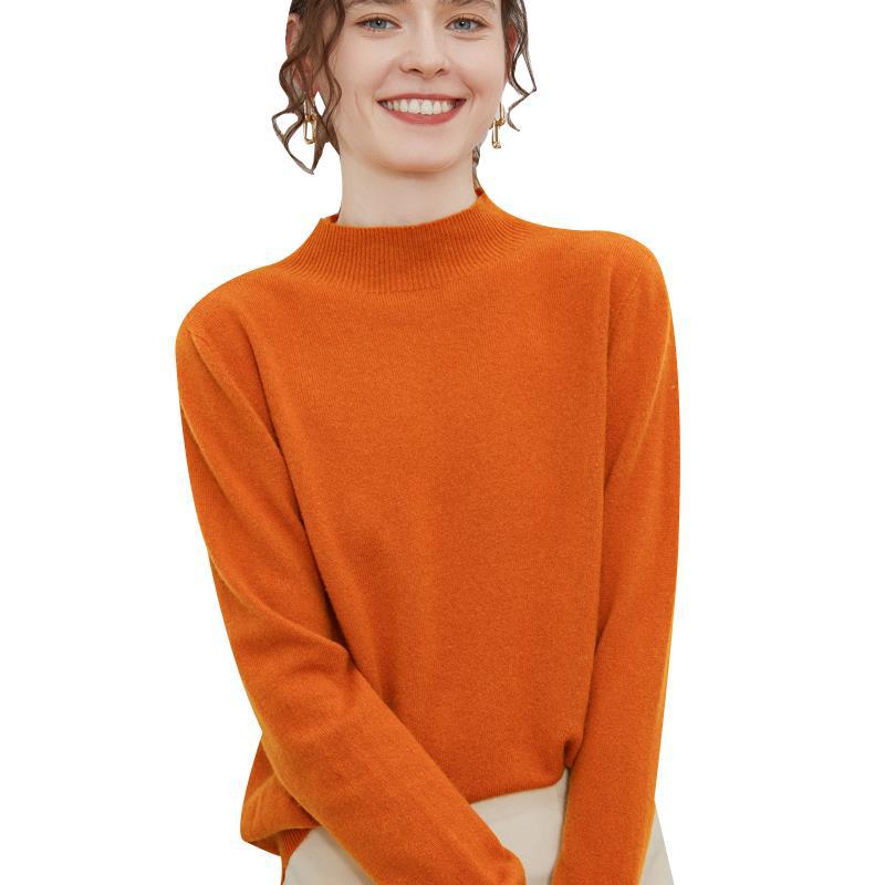 Women's Wool Pullover Sweater with Half-High Neck