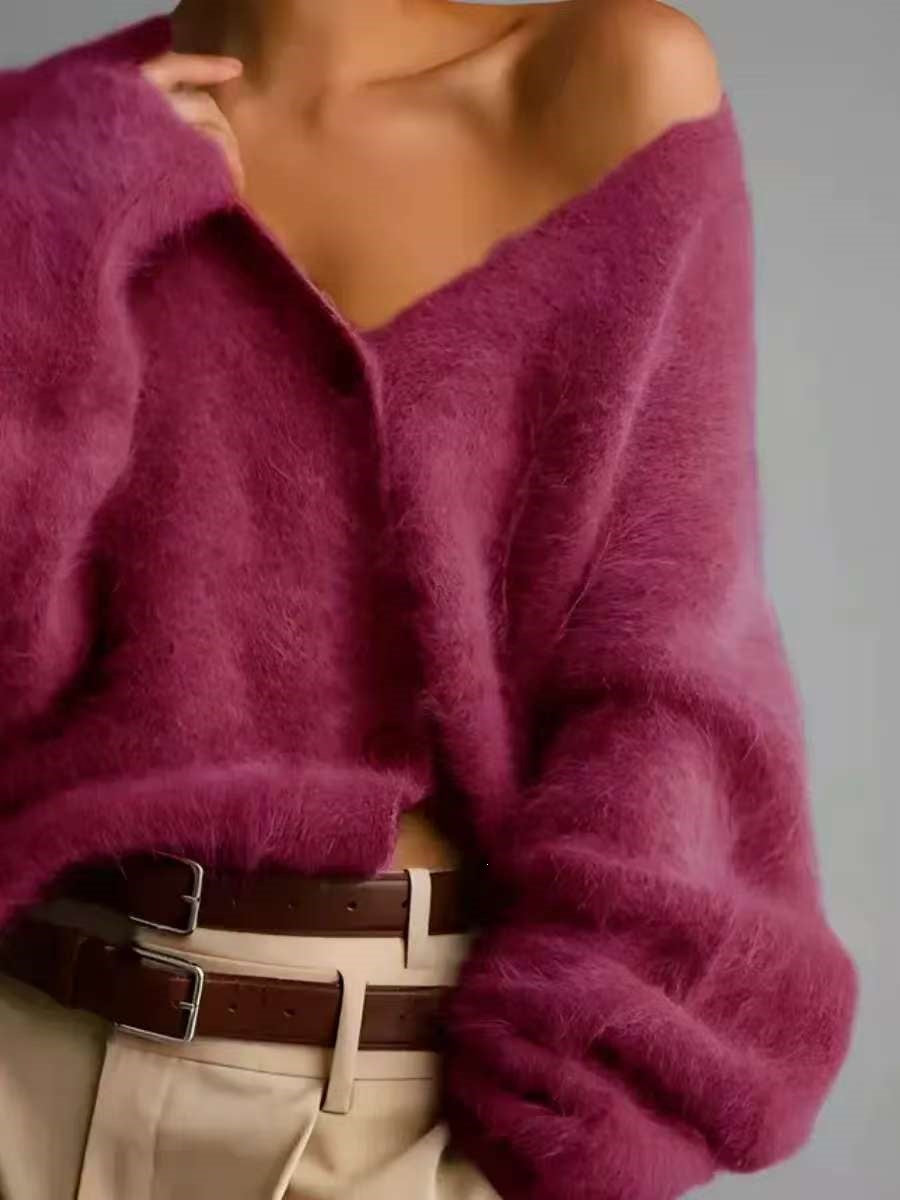Women's Loose V-Neck Button Cardigan Sweater