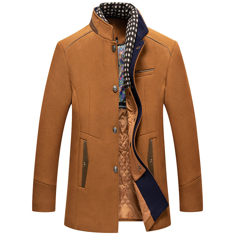 Men's Slim Fit Stand Collar Wool Overcoat