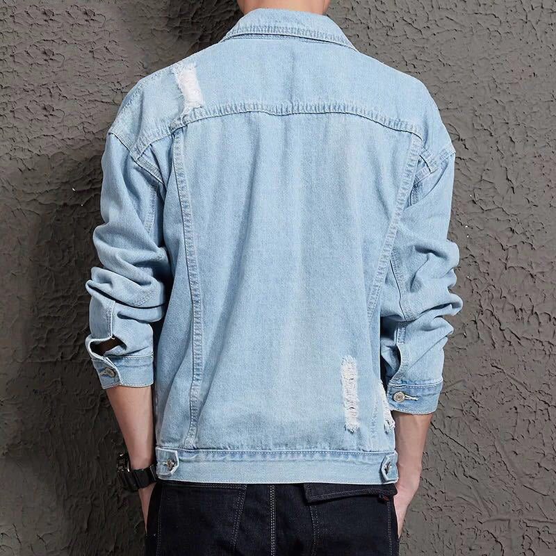 Men's Loose Denim Jacket with Lapel Collar