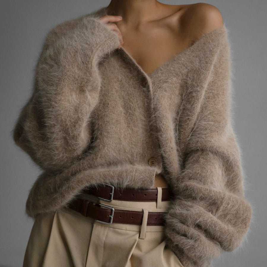 Women's Loose V-Neck Button Cardigan Sweater