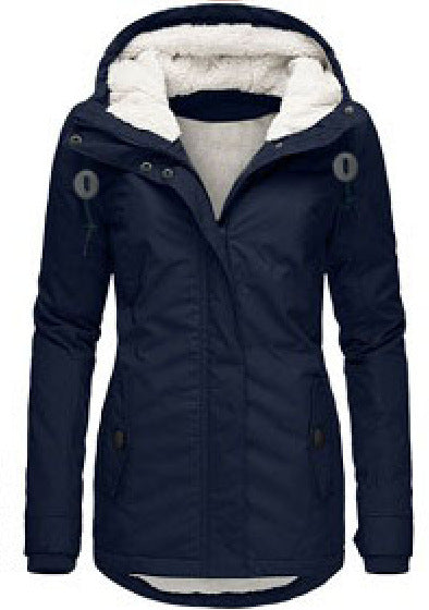 Women's Hooded Fleece Jacket with Pockets and Buckle