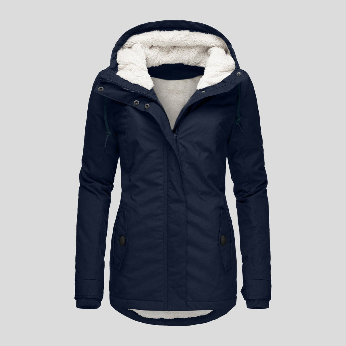 Women's Hooded Fleece Jacket with Pockets and Buckle