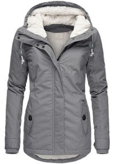 Women's Hooded Fleece Jacket with Pockets and Buckle