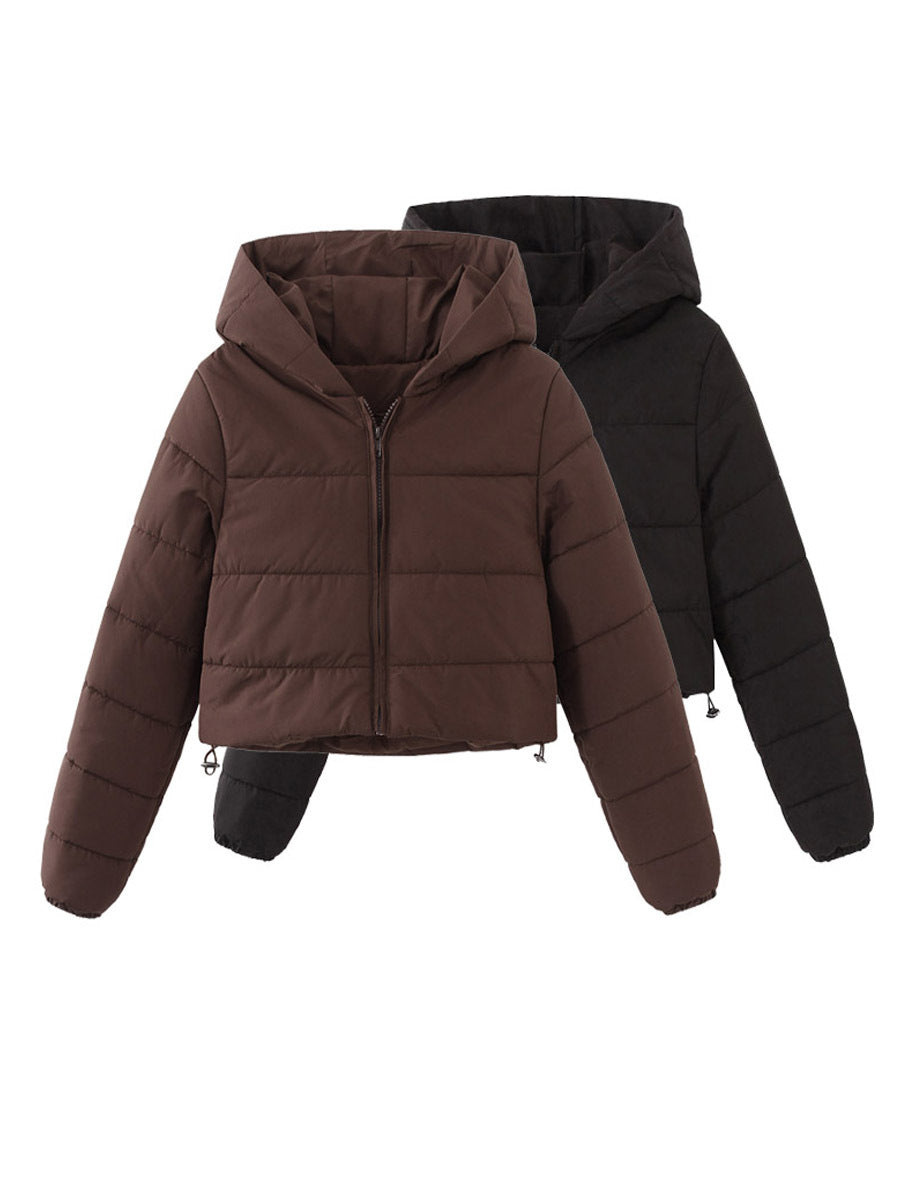Women's Hooded Short Jacket with Zipper for Winter