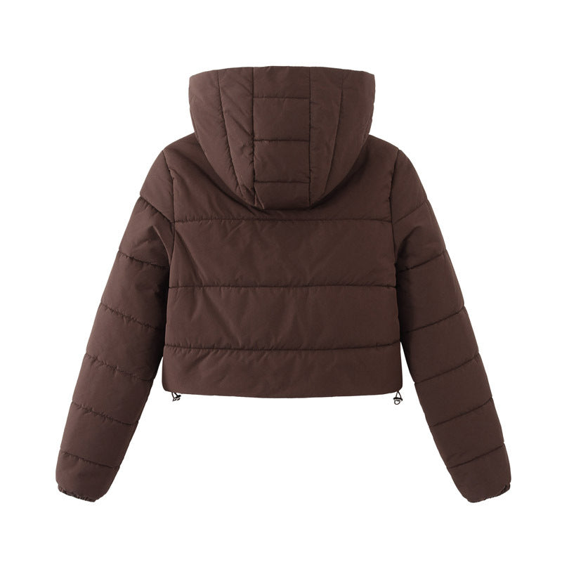 Women's Hooded Short Jacket with Zipper for Winter
