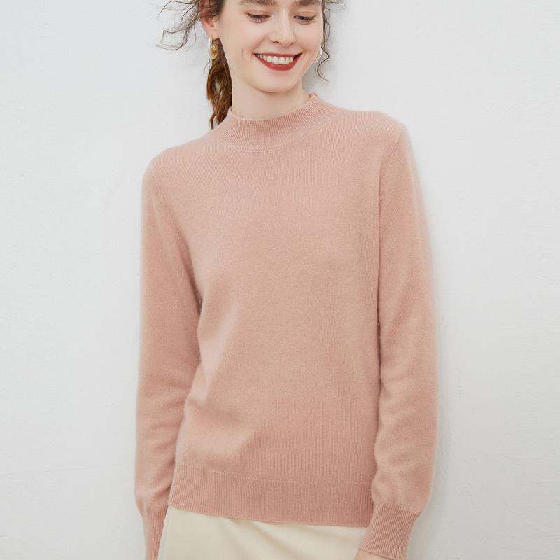 Women's Wool Pullover Sweater with Half-High Neck