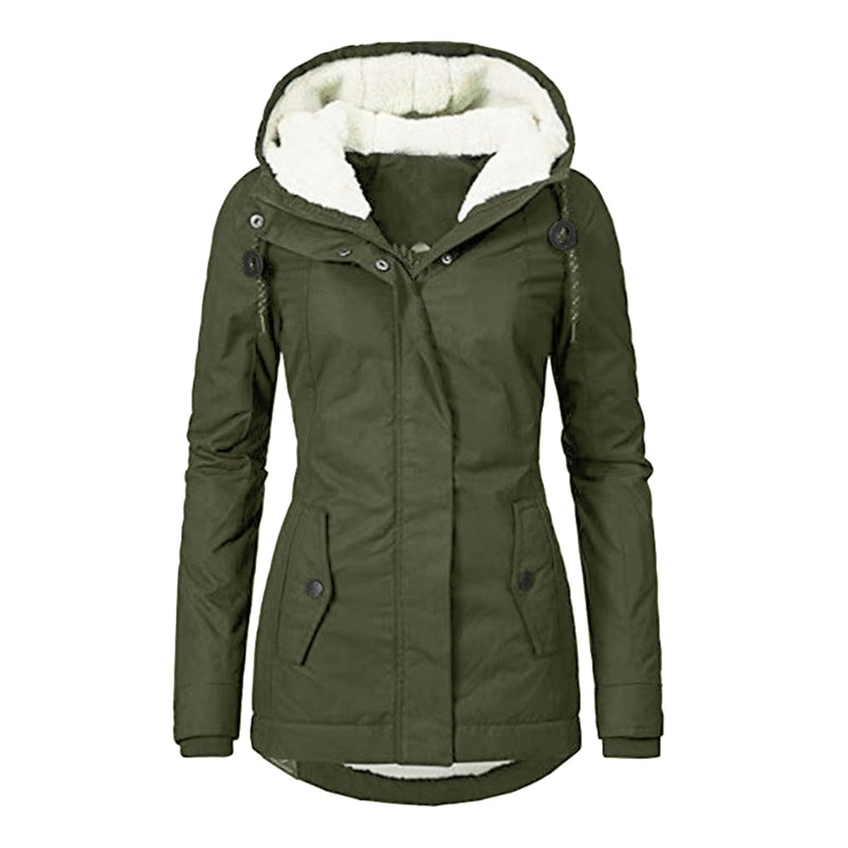 Women's Hooded Fleece Jacket with Pockets and Buckle