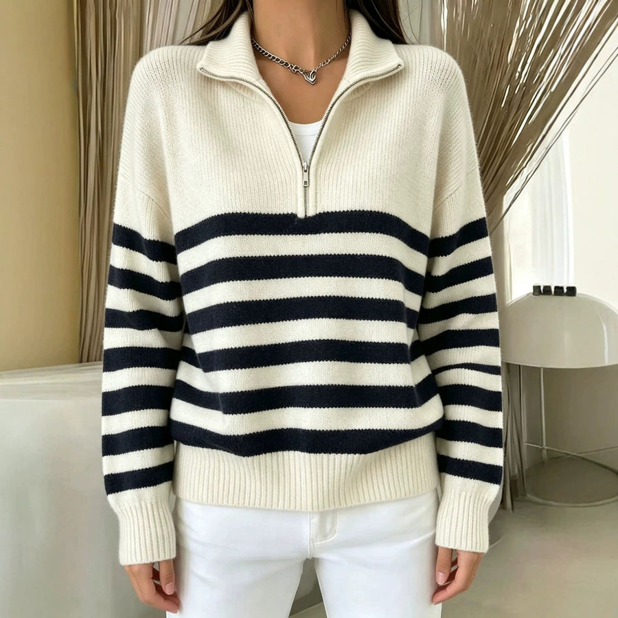 Women's Color-Block Pullover Sweater with Zipper Detail