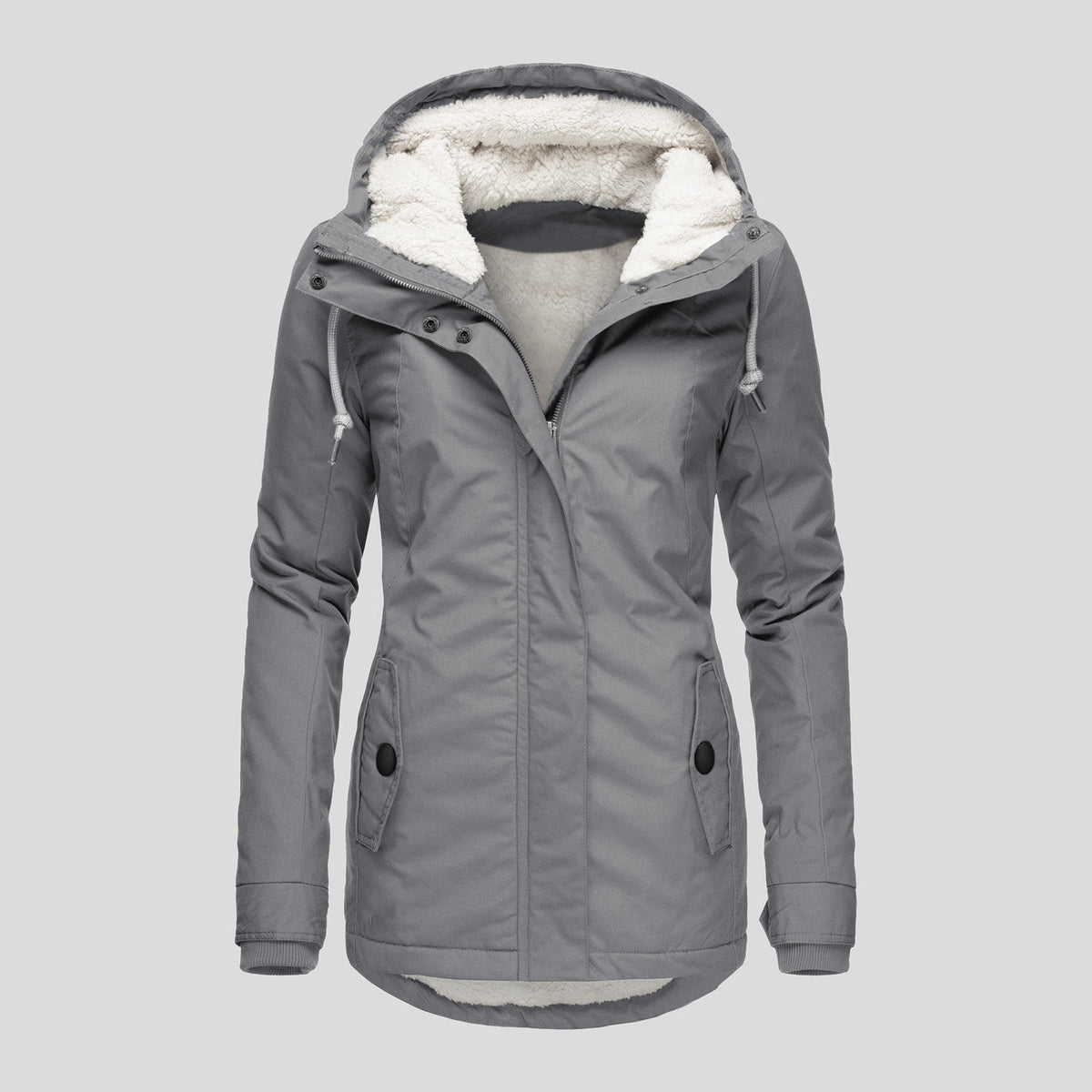 Women's Hooded Fleece Jacket with Pockets and Buckle