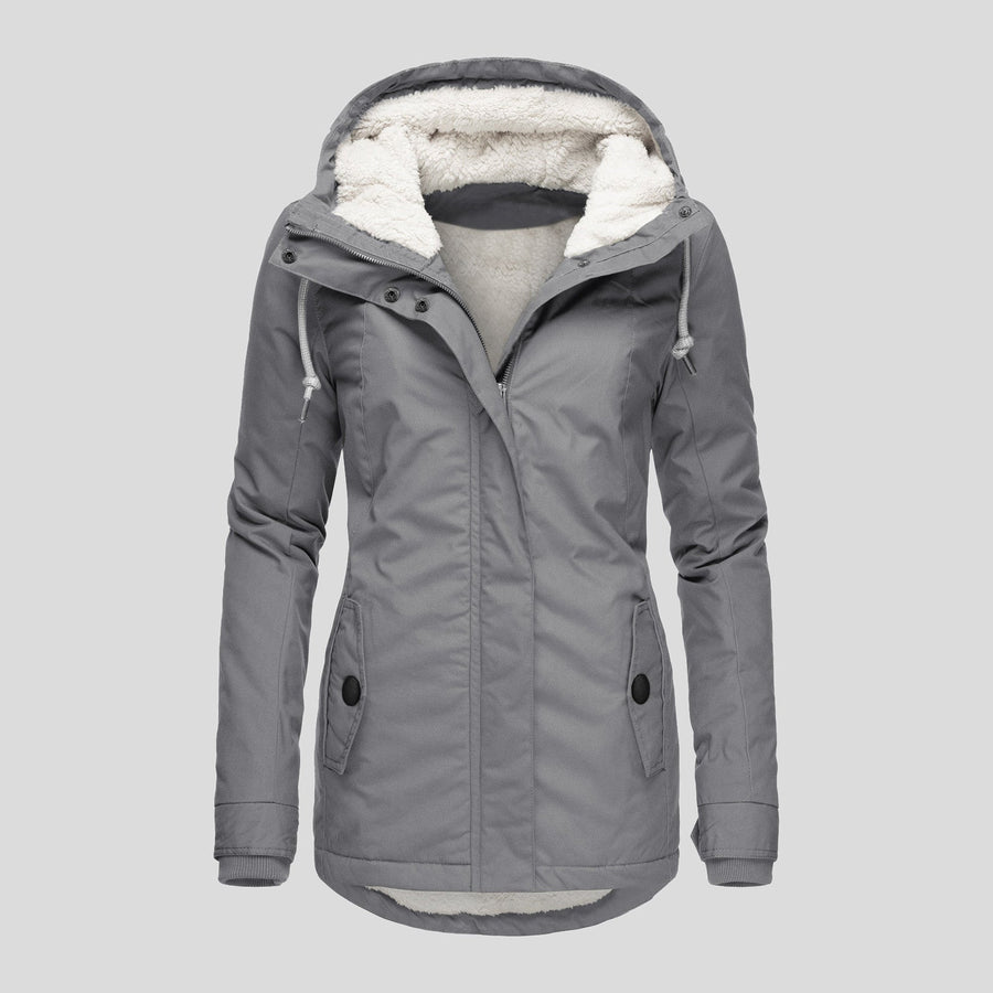 Women's Hooded Fleece Jacket with Pockets and Buckle