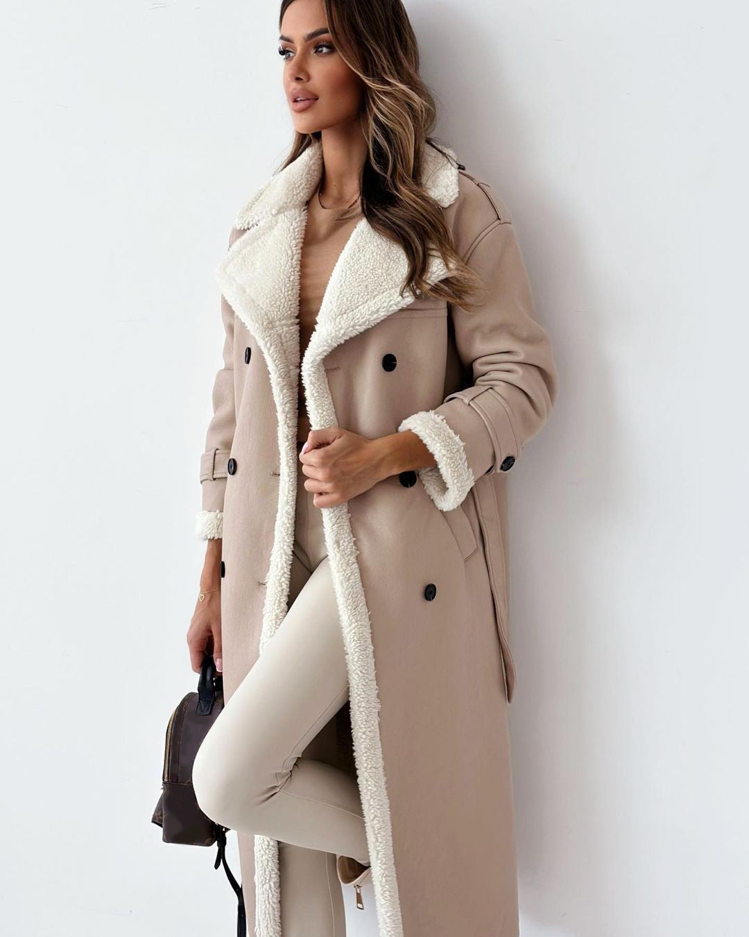 Women's Mid-Length Double Breasted Trench Coat for Winter