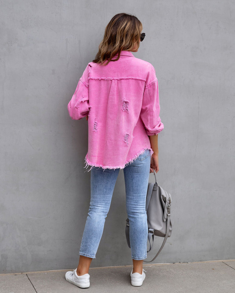 Women's Casual Ripped Shirt Jacket for Stylish Everyday Wear