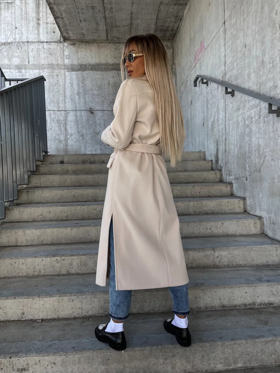 Women's Double-Breasted Trench Coat with Belt
