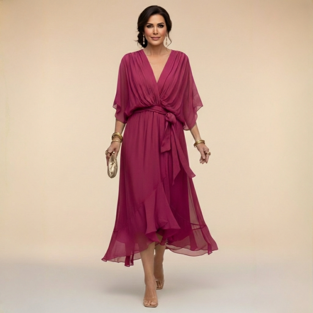 Monica - Vestido de chiffon con escote en V