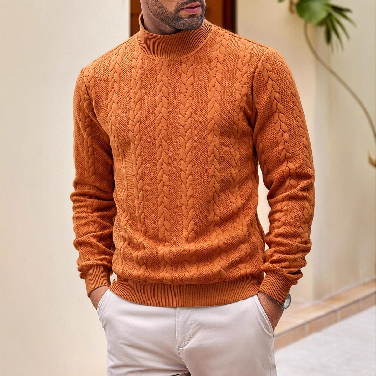 Men's Jacquard Turtleneck Sweater for Casual Autumn Wear