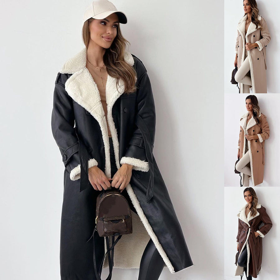 Women's Mid-Length Double Breasted Trench Coat for Winter