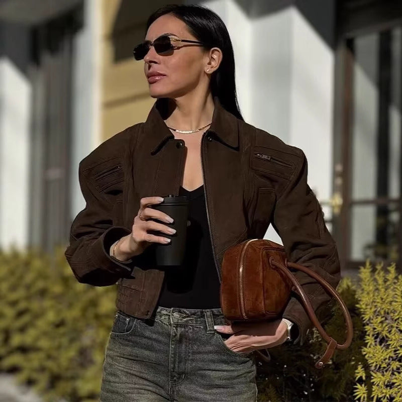 Women's Retro Biker Jacket Cropped Silhouette