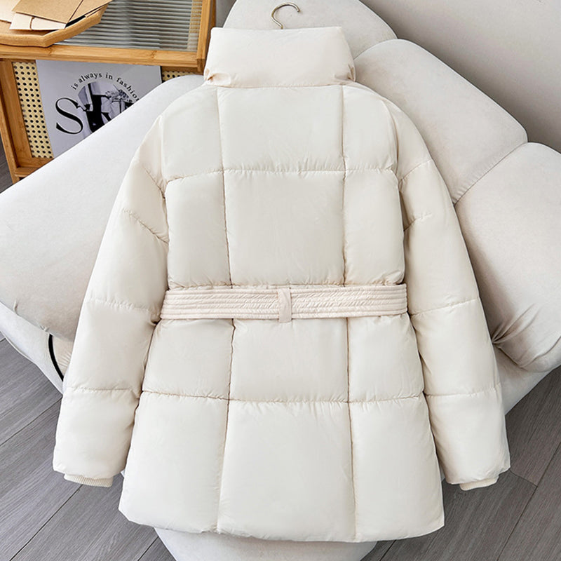 Women's Plaid Lapel Winter Coat with Belt - Casual Thick Jacket