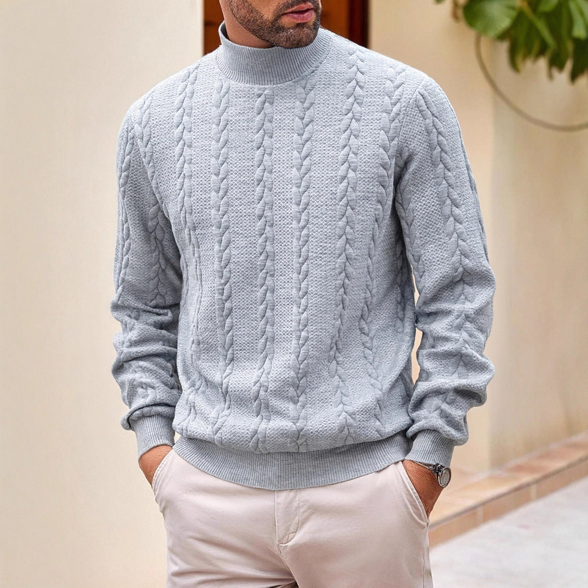 Men's Jacquard Turtleneck Sweater for Casual Autumn Wear