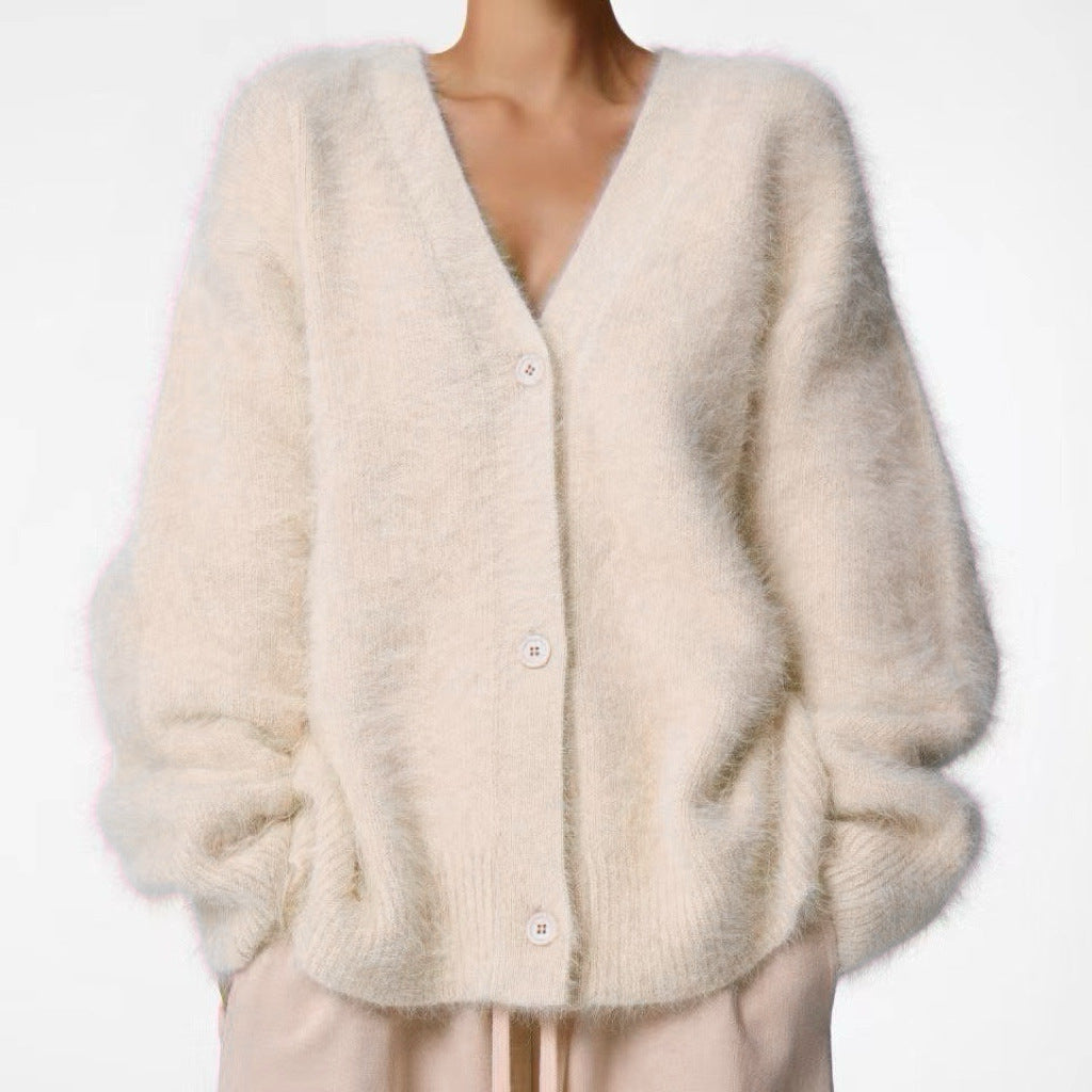 Women's Loose V-Neck Button Cardigan Sweater