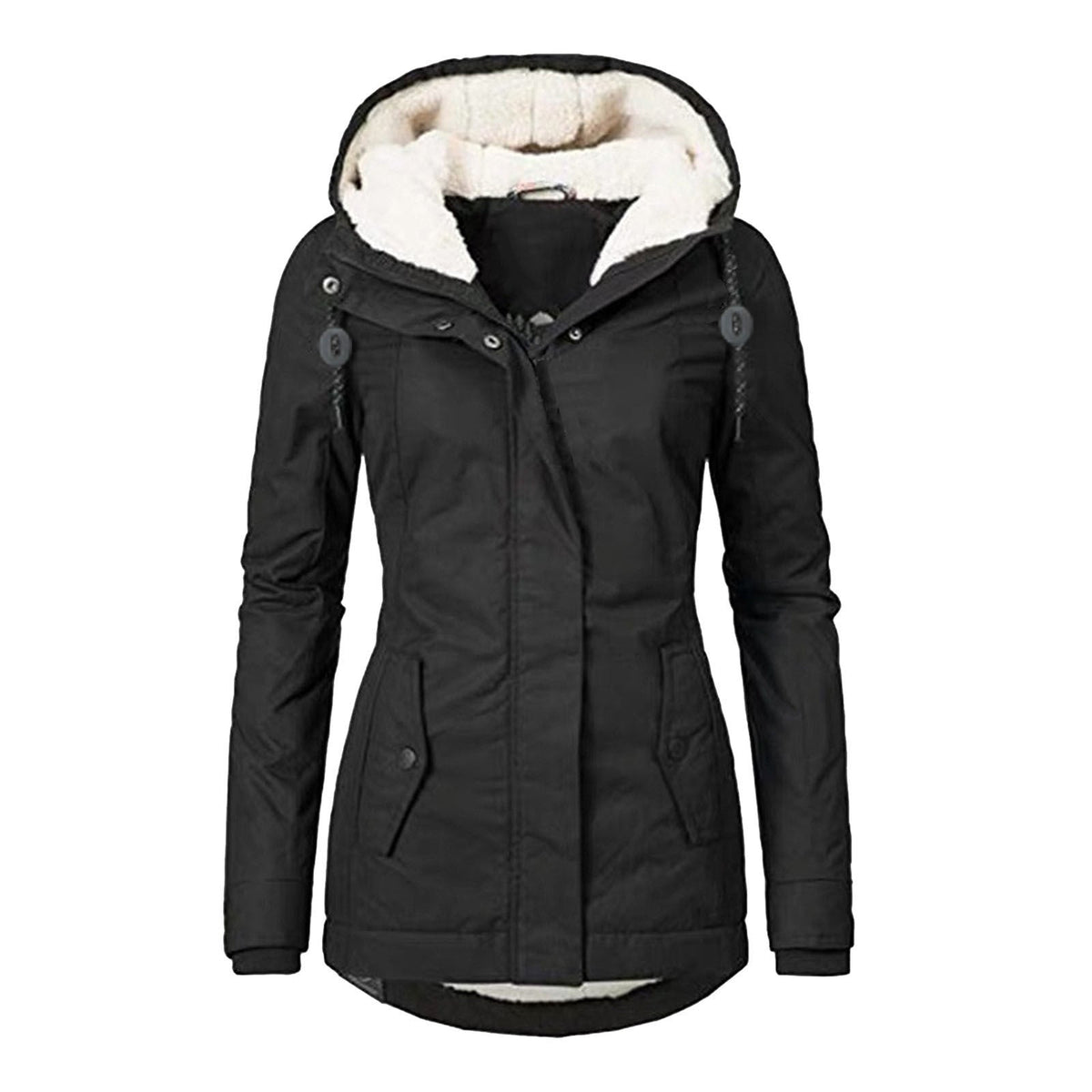 Women's Hooded Fleece Jacket with Pockets and Buckle