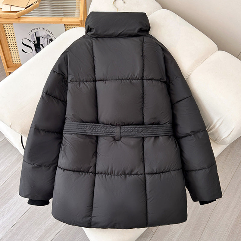 Women's Plaid Lapel Winter Coat with Belt - Casual Thick Jacket