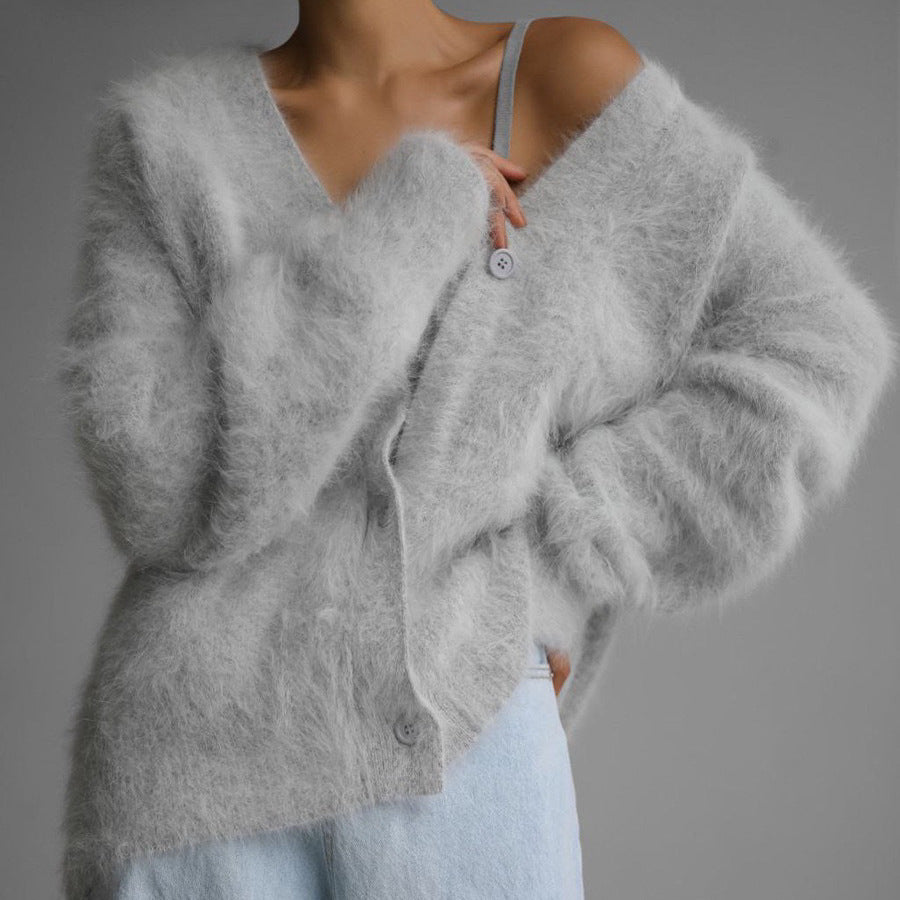 Women's Loose V-Neck Button Cardigan Sweater