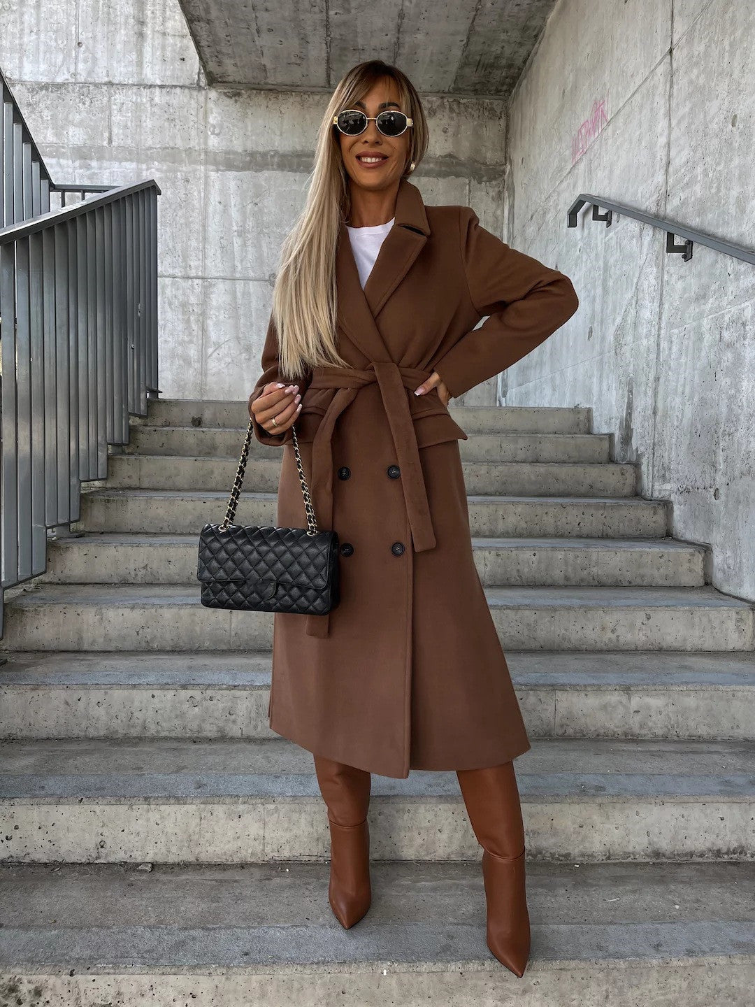 Women's Double-Breasted Trench Coat with Belt