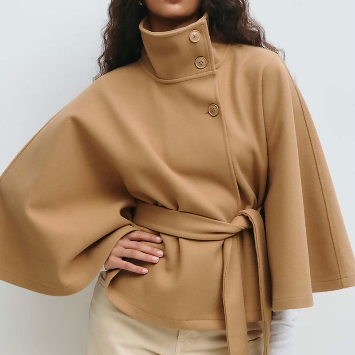 Women's Stand Collar Cape Trench Coat with Belt