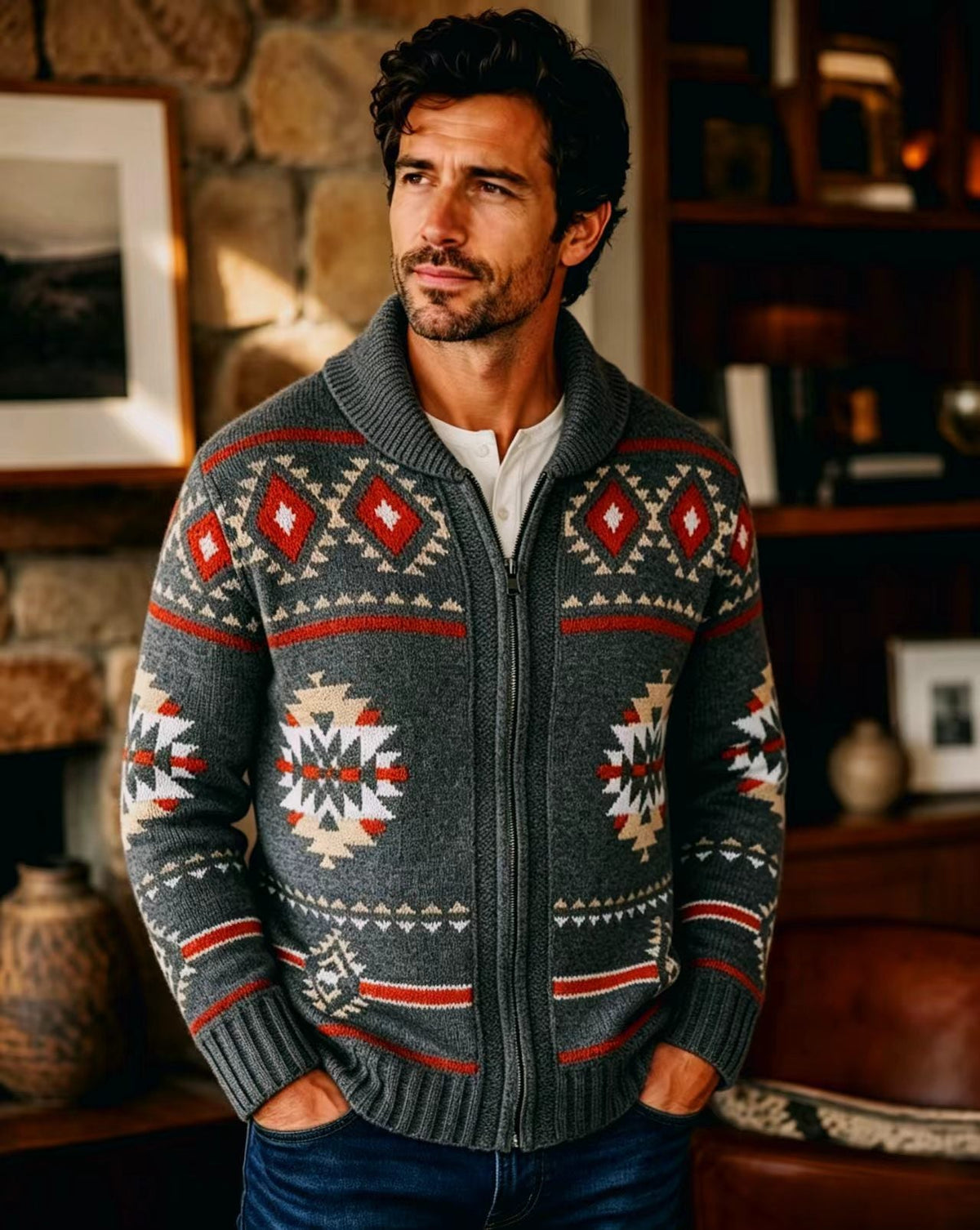 Men's Heavy Weight Knit Cardigan for Casual Wear