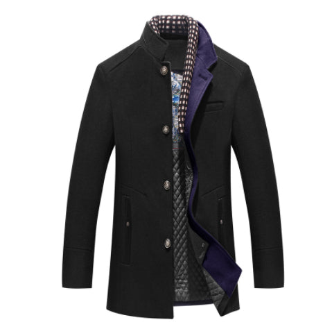 Men's Slim Fit Stand Collar Wool Overcoat