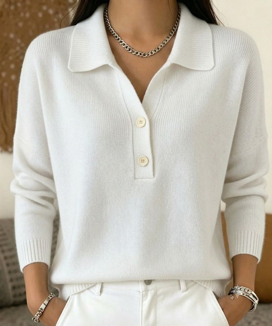 Women's Polo Collar Knit Sweater Long Sleeve Casual Top