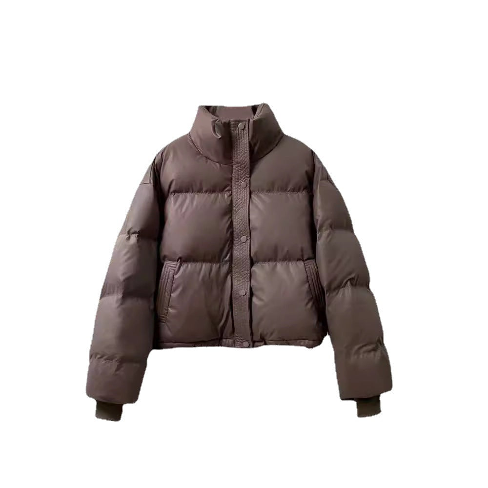 Women's Thickened PU Leather Cotton-Padded Short Coat