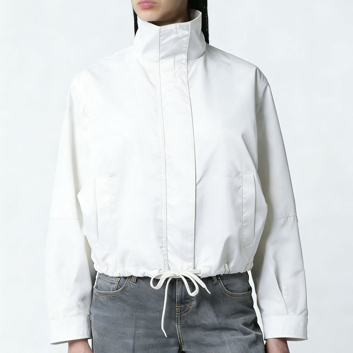 Women's Trench Coat - Stand-Collar Long Sleeve Jacket