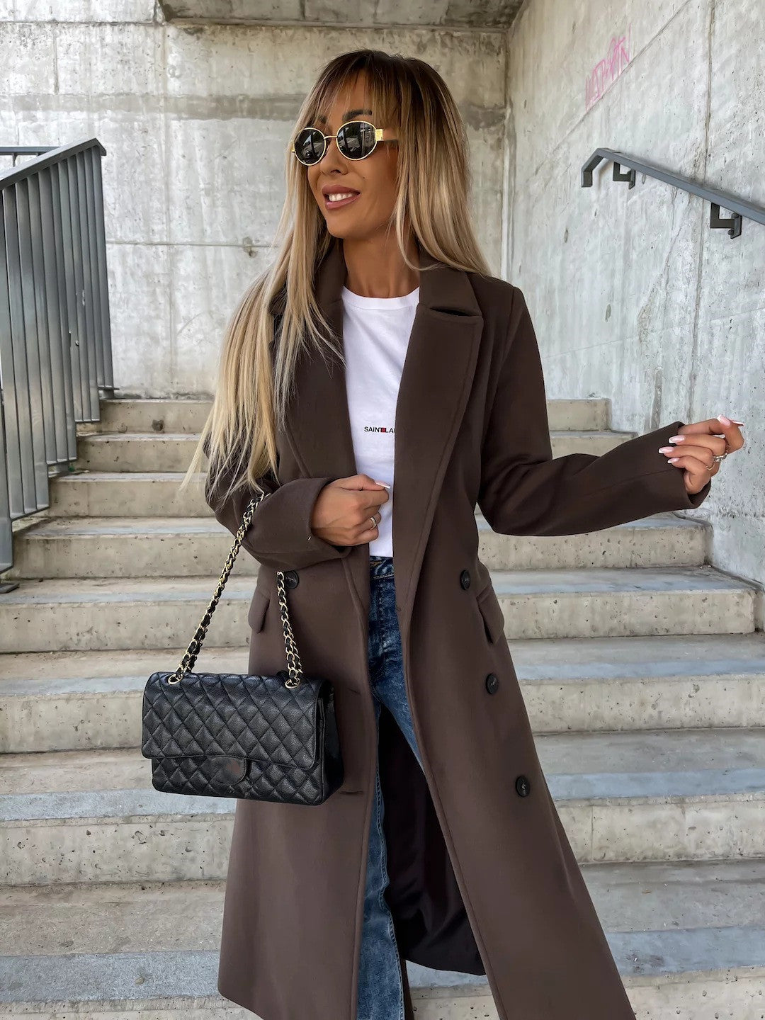 Women's Double-Breasted Trench Coat with Belt