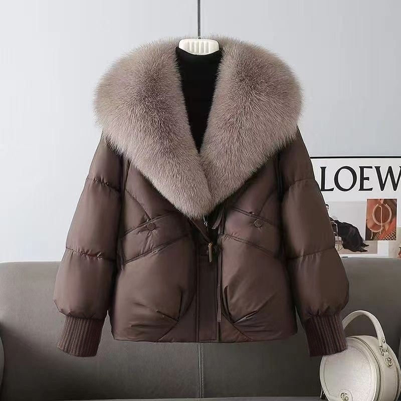 Women's Elegant Loose Fit Chenille Coat with Detachable Fur Collar