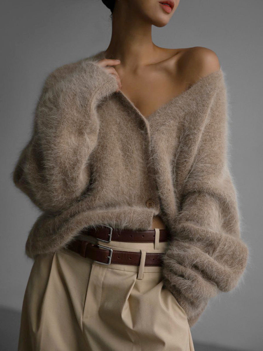Women's Loose V-Neck Button Cardigan Sweater