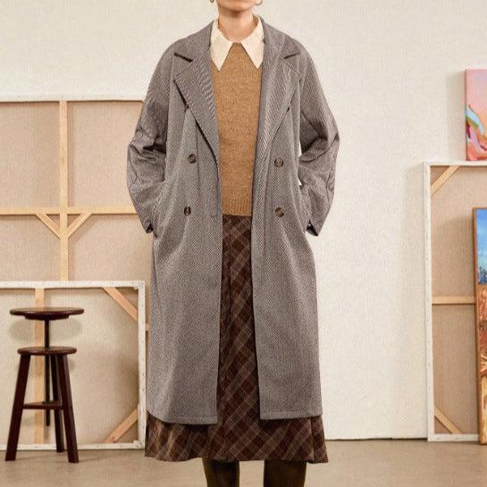 Women's Woolen Lace-Up Long Coat