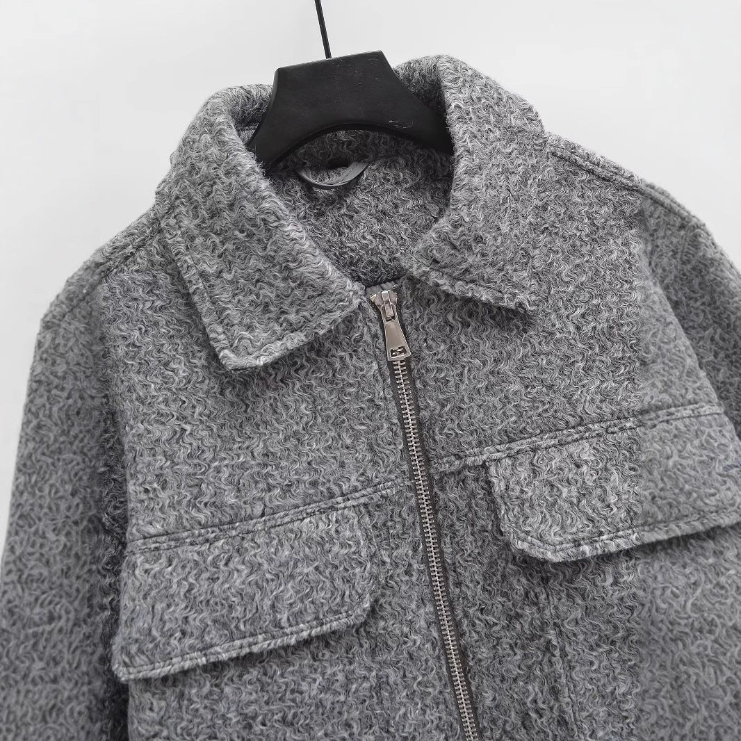 Women's Long-Sleeve Polo Collar Coat with Pockets