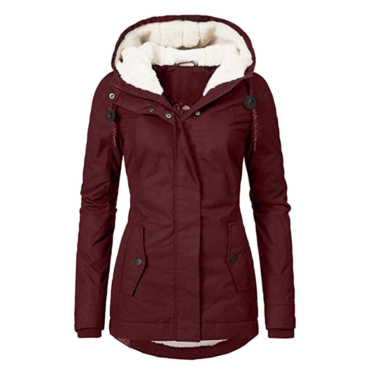 Women's Hooded Fleece Jacket with Pockets and Buckle