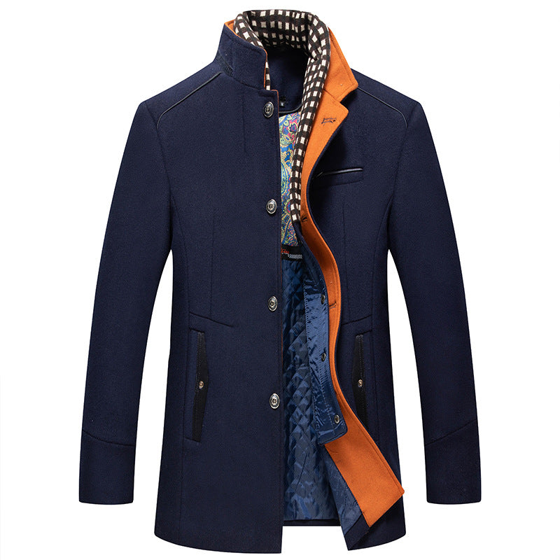 Men's Slim Fit Stand Collar Wool Overcoat
