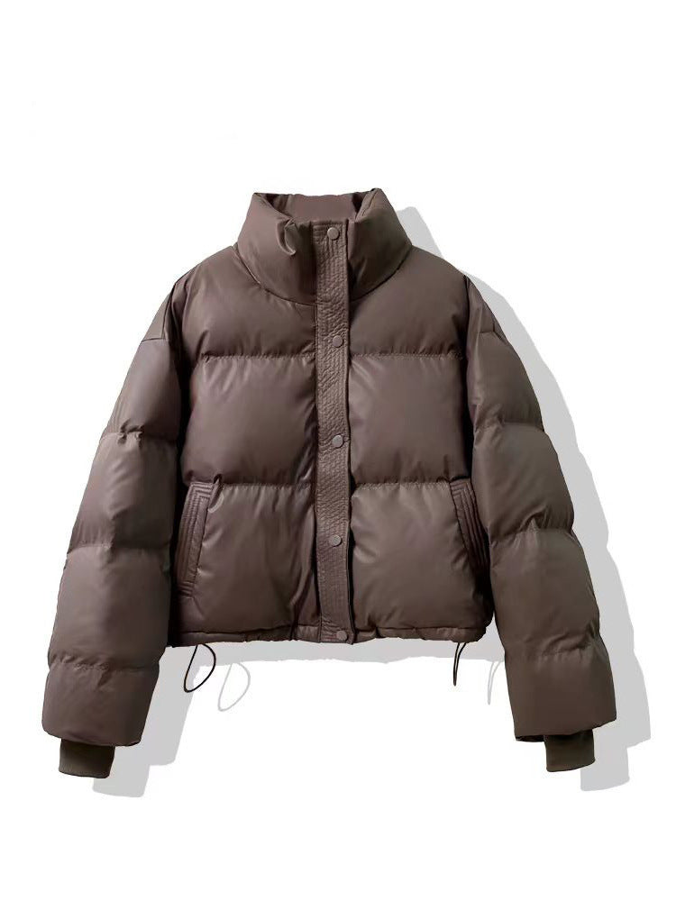 Women's Thickened PU Leather Cotton-Padded Short Coat