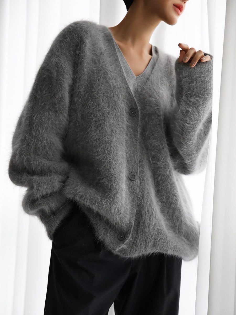 Women's Loose V-Neck Button Cardigan Sweater