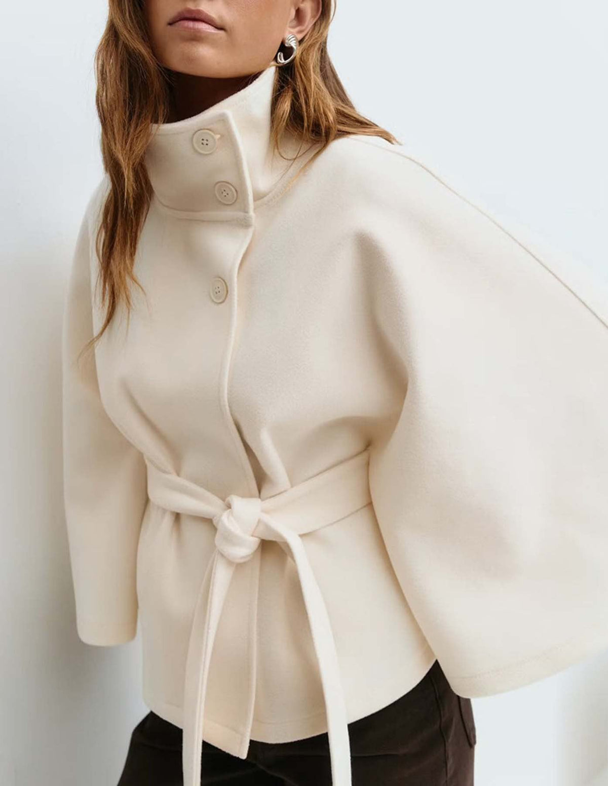 Women's Stand Collar Cape Trench Coat with Belt