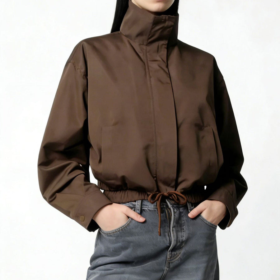 Women's Trench Coat - Stand-Collar Long Sleeve Jacket