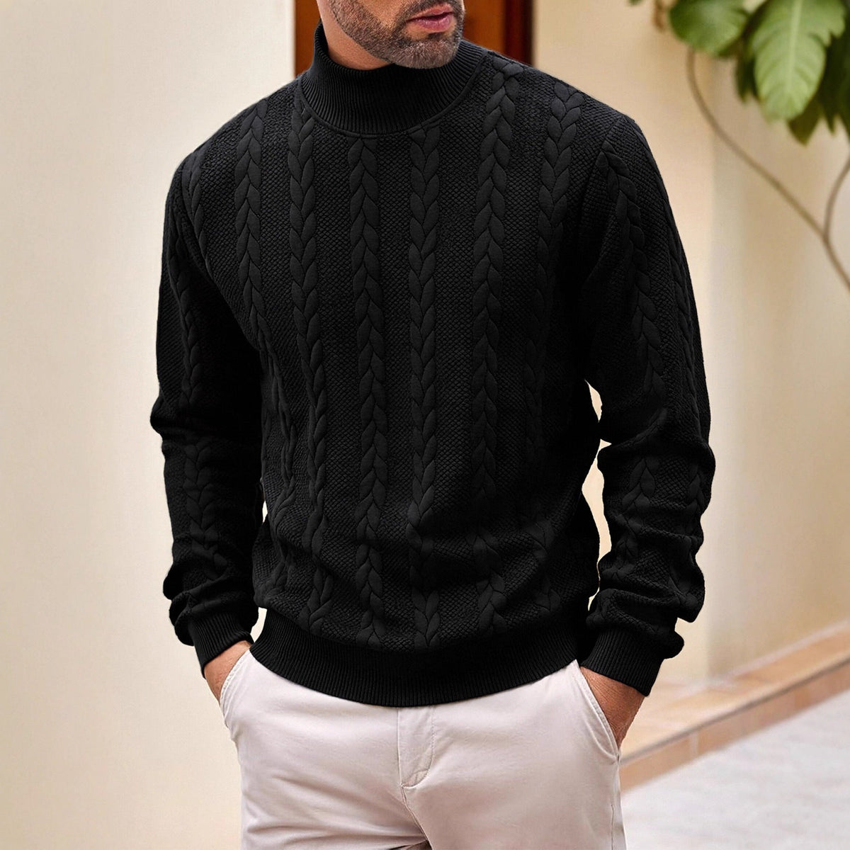 Men's Jacquard Turtleneck Sweater for Casual Autumn Wear