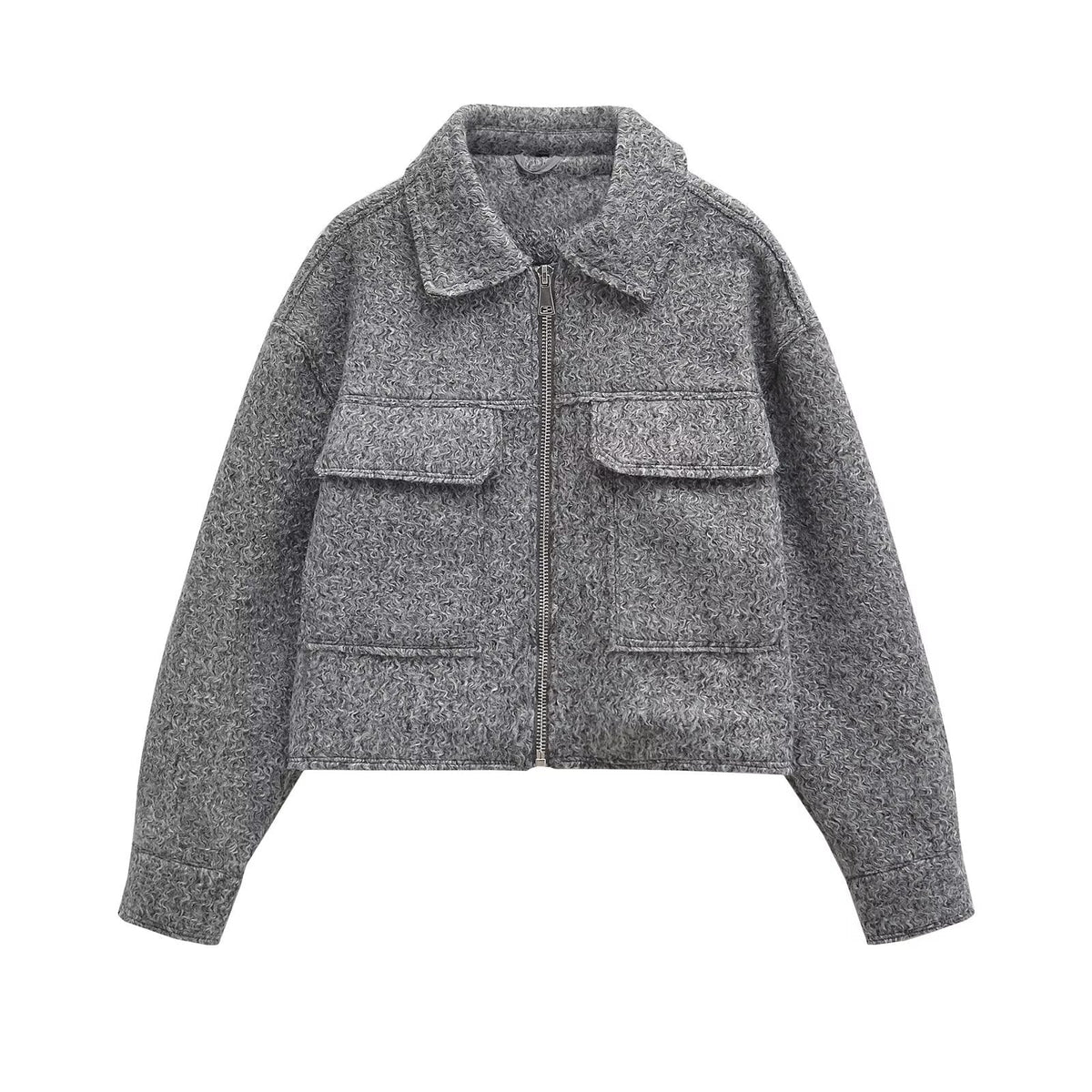 Women's Long-Sleeve Polo Collar Coat with Pockets