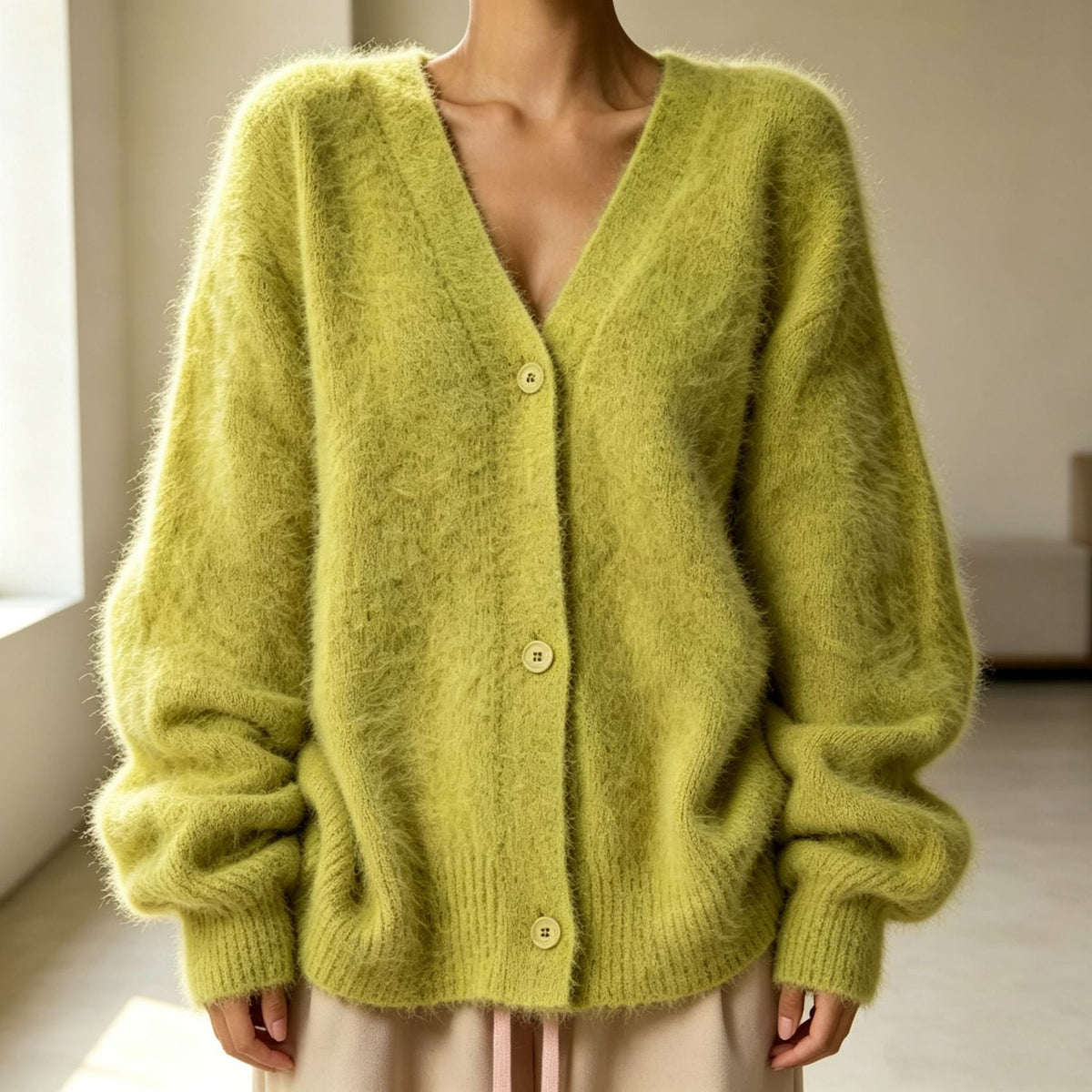 Women's Loose V-Neck Button Cardigan Sweater